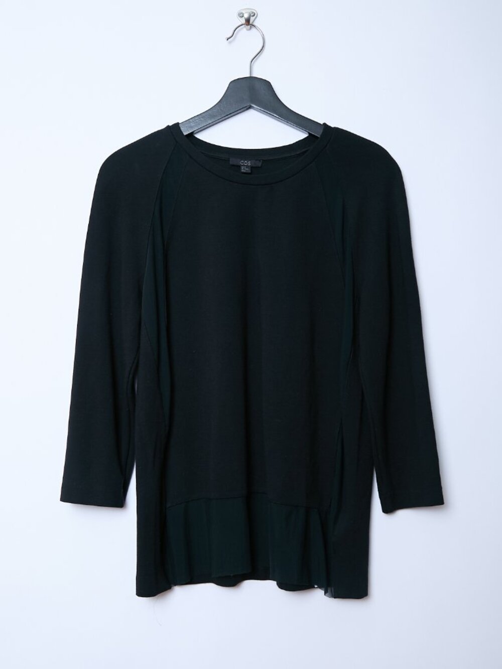 COS Relaxed Fit Raglan 3/4 Sleeve Sheer Panel Minimalist Chic Whimsigoth Blouse